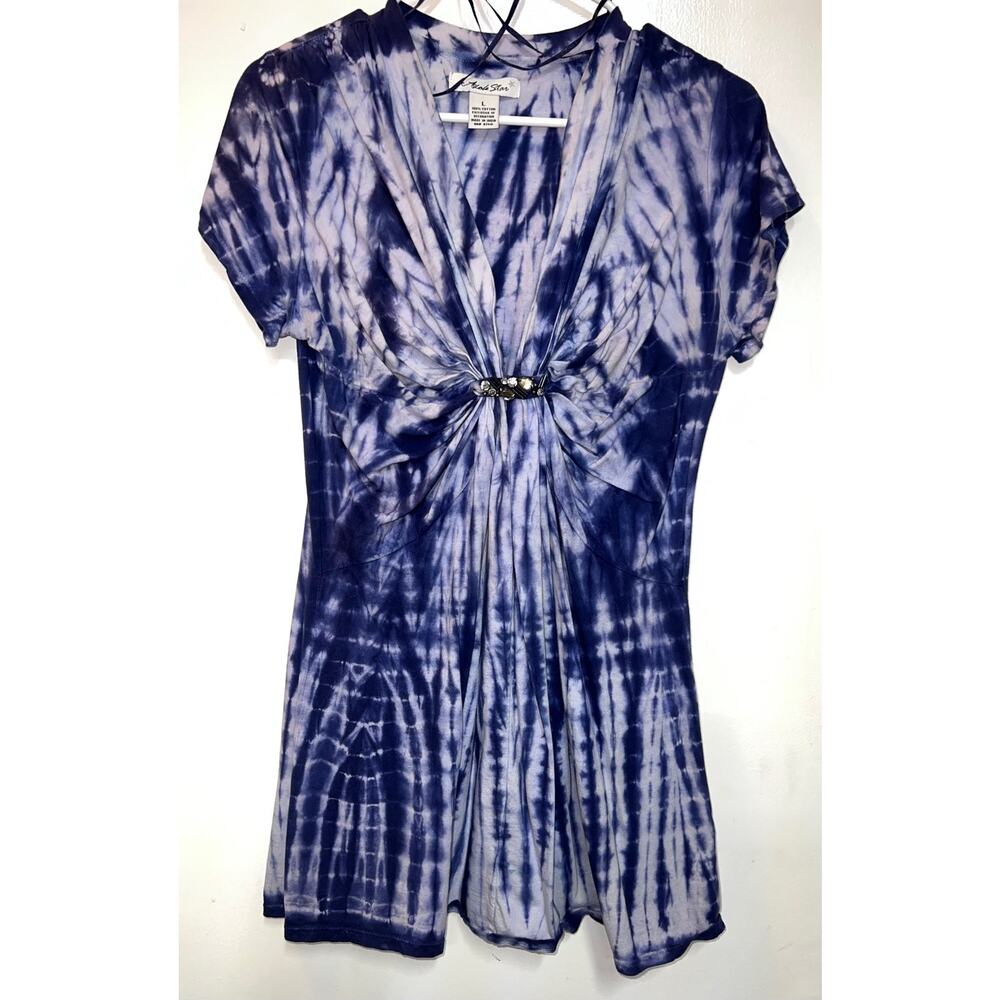 Blue Tie Dye Blouse with Jewels Womens L